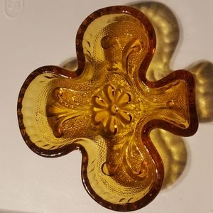 Tiara Amber Indiana Glass Clover Trinket Dish